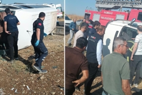 Adıyaman'ın Samsat ilçesinde devrilen minibüsteki 12 kişi yaralandı