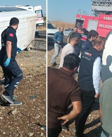 Adıyaman'ın Samsat ilçesinde devrilen minibüsteki 12 kişi yaralandı