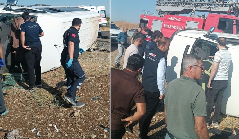 Adıyaman'ın Samsat ilçesinde devrilen minibüsteki 12 kişi yaralandı